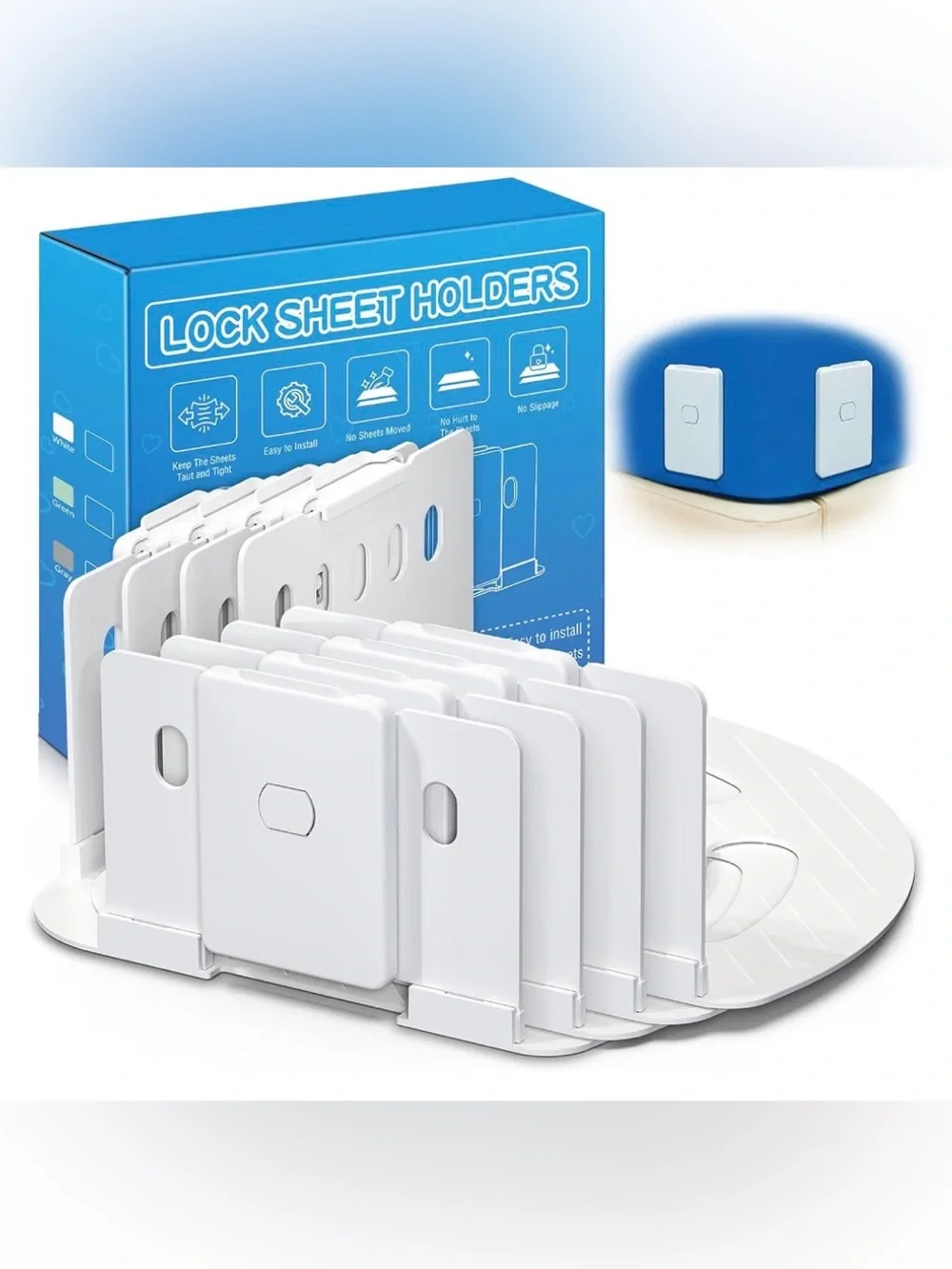 Bed Sheet Holder with Clips Lock, Open Corner Fitted Bedsheet Holders